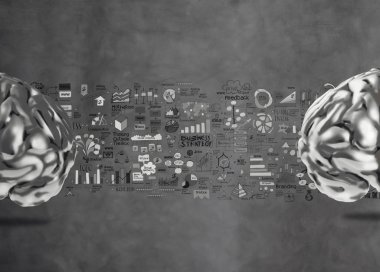 metal beyin beyin strom konsantrasyon olarak iş stratejisi simgelerle 3d