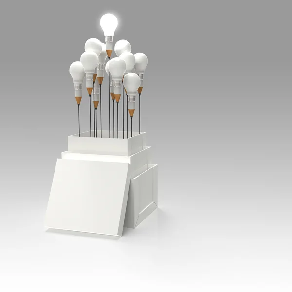 Pencil light bulb 3d as think outside of the box as concept — Stock Photo, Image