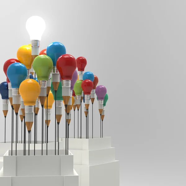 Pencil light bulb 3d as think outside of the box as concept — Stock Photo, Image