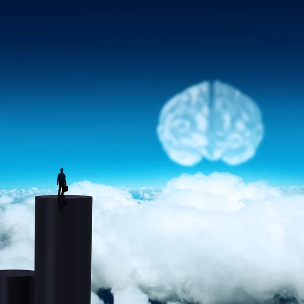 Homem de negócios silhueta olhando para o cérebro como conceito de ícone de nuvem — Fotografia de Stock