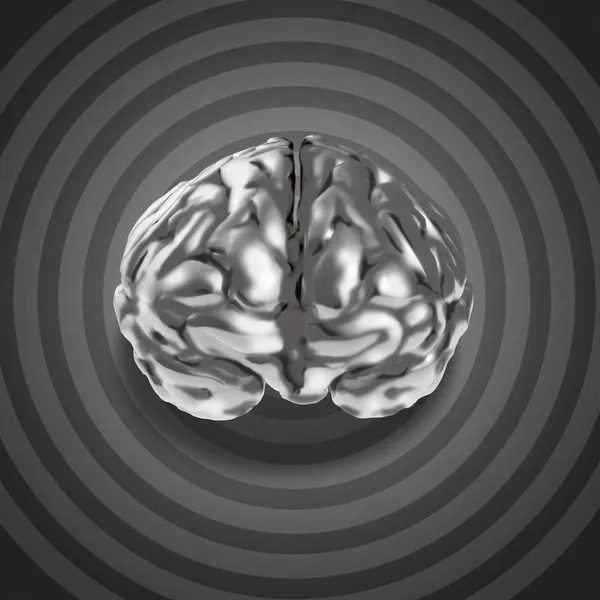 Metal brain 3d with retro graphic background as concept — Stock Photo, Image