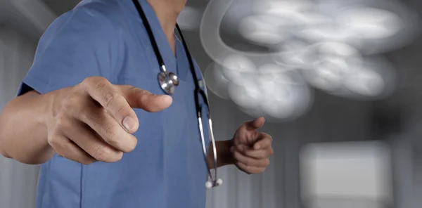 Medicine doctor hand working with modern computer interface as m — Stock Photo, Image