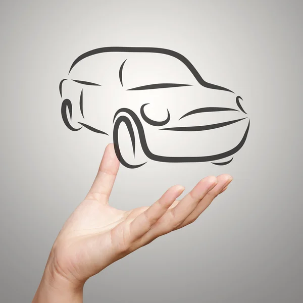 Hand showing design sketch car as concept — Stock Photo, Image
