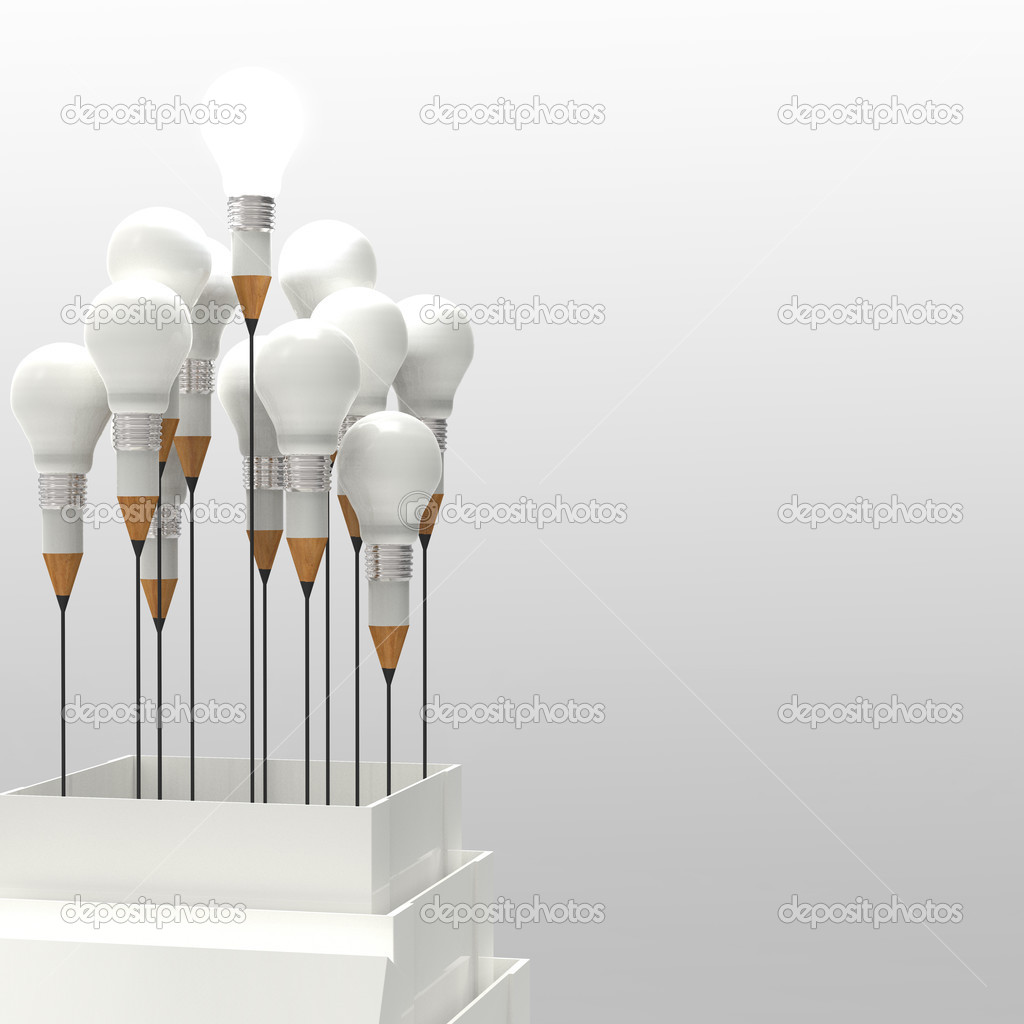 pencil light bulb 3d as think outside of the box as concept 