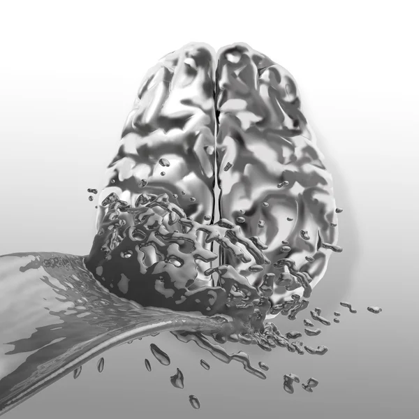 3D tekutého kovu splash na mozku jako koncept — Stock fotografie