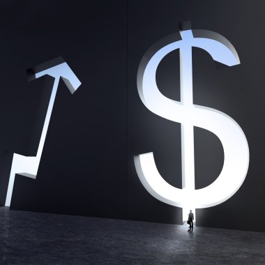 işadamı Doları si şeklinde açılan beton duvara bakarak