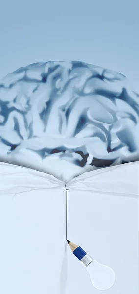 3d cérebro de metal sobre papel com abertura de papel amassado como conceito — Fotografia de Stock