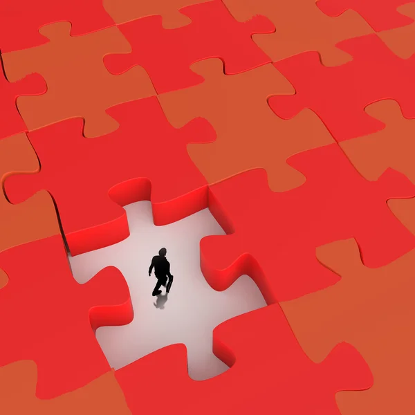 Businessman walking in Missing 3d puzzle piece as concept — Stock Photo, Image