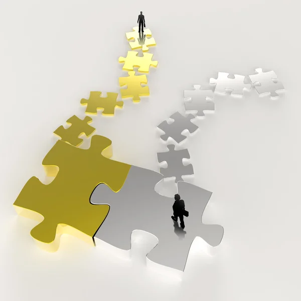 Partnership Puzzle metal 3d and businessman icon as concept — Stock Photo, Image