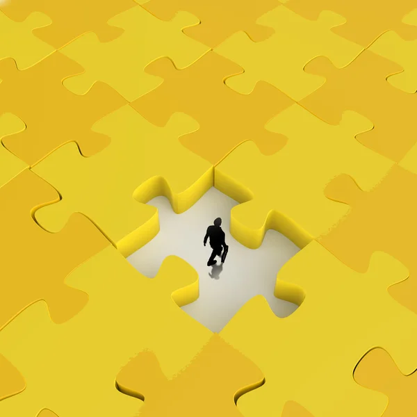 Businessman walking in Missing 3d puzzle piece as concept — Stock Photo, Image