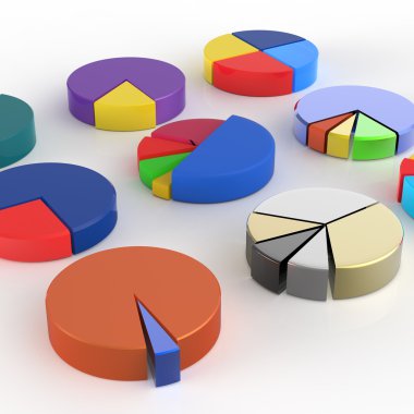 farklı pasta grafik izole arka plan üzerinde bir dizi 