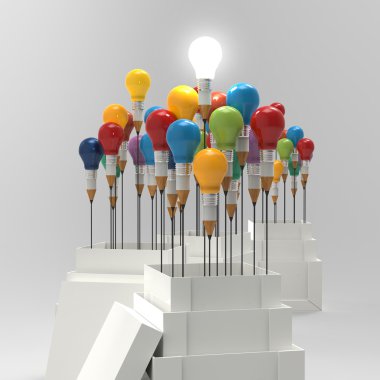 kalem ampul 3d olarak düşünmek dışındaki kutusu ve liderlik 