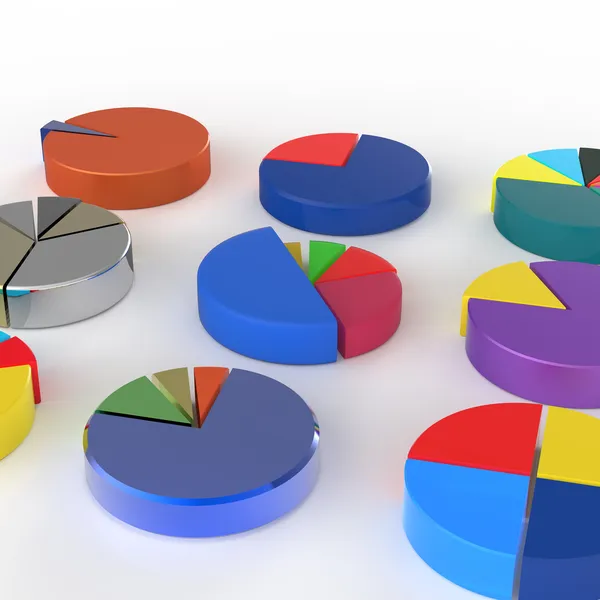 Jeu de diagrammes à secteurs différents en 3D sur fond isolé — Photo