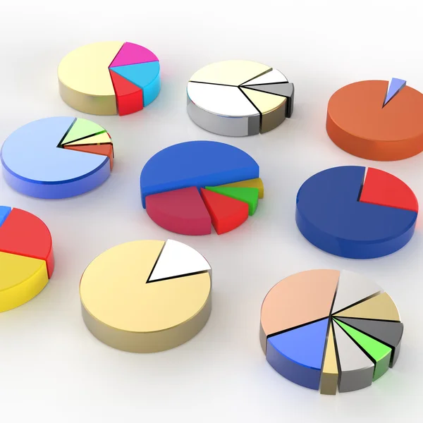 Set von 3D verschiedenen Tortendiagrammen auf isoliertem Hintergrund — Stockfoto