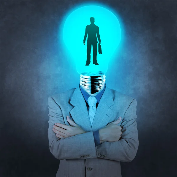 Businessman light bulb head choosing people icon as human resour — Stock Photo, Image