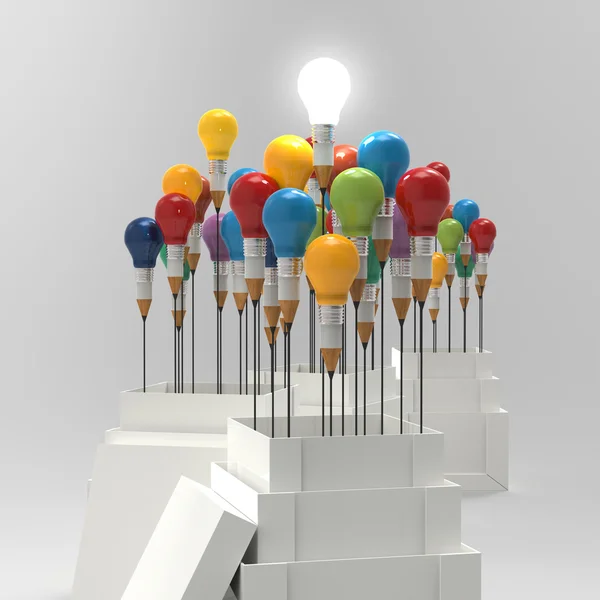 Карандашная лампочка 3d, как думать вне коробки и руководство — стоковое фото