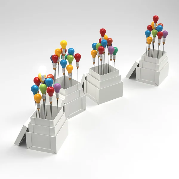 Ampoule crayon 3d comme penser en dehors de la boîte et le leadership — Photo