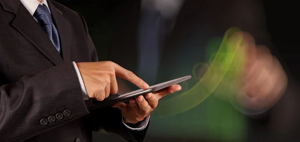 Businessman success working computer touch screen with his team — Stock Photo, Image