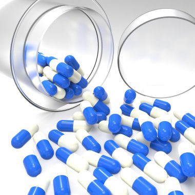 3D sanal tıbbi sembolü ile hap kapsül kavram olarak 