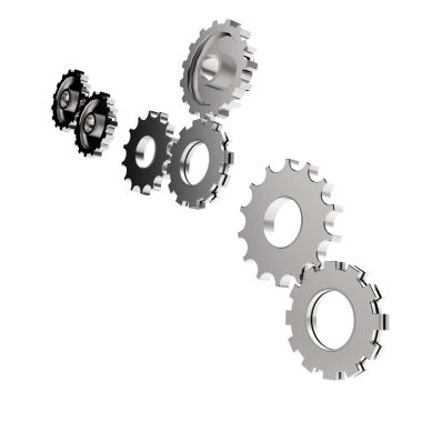 3D çark dişi dişli beyaz zemin üzerine 