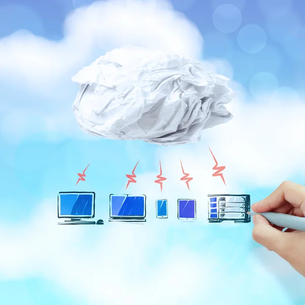 Imprenditore che lavora con un diagramma di Cloud Computing sul nuovo co — Foto Stock