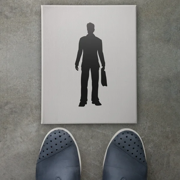 Hand drawn silhouette businessman icon on front of business man — Stock Photo, Image