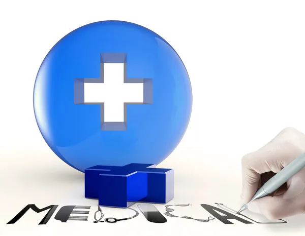 3 d 仮想医療シンボルとテキスト デザイン コンセプトとして医療 — ストック写真