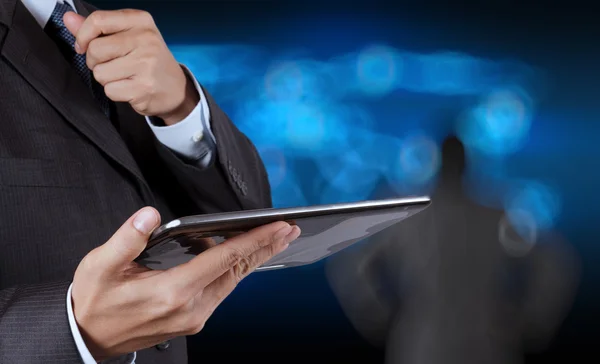 Businessman success working computer touch screen with his team — Stock Photo, Image