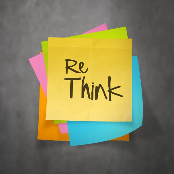 Hand drawn  RETHINK word paper sticky note on texture background — Stock Photo, Image