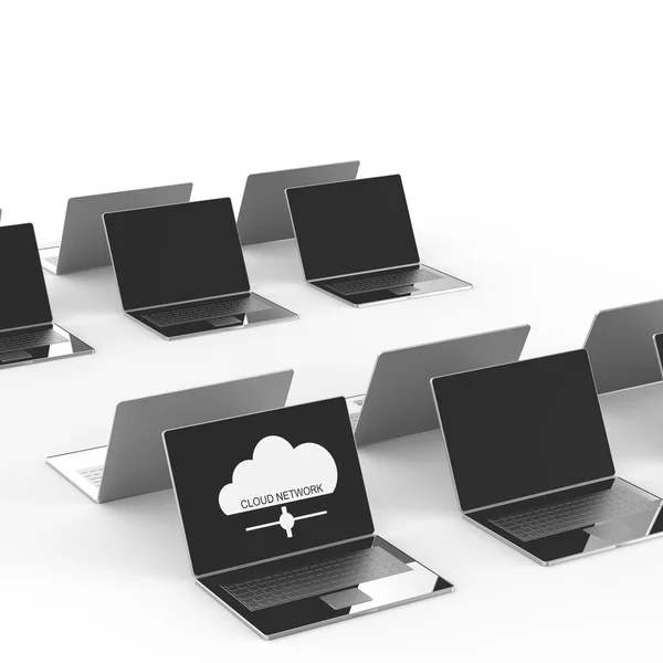 Cloud computing 3d sinal no computador portátil como conceito — Fotografia de Stock