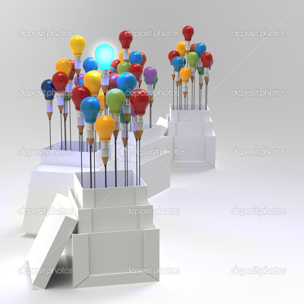 pencil light bulb 3d as think outside of the box and leadership 