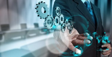 yeni modern bilgisayar ve iş s çalışma iş adamı el