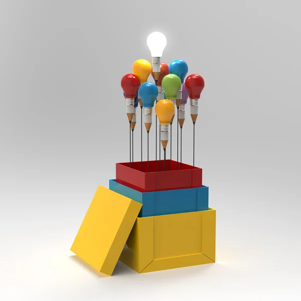 Matita lampadina 3d come pensare al di fuori della scatola e la leadership — Foto Stock