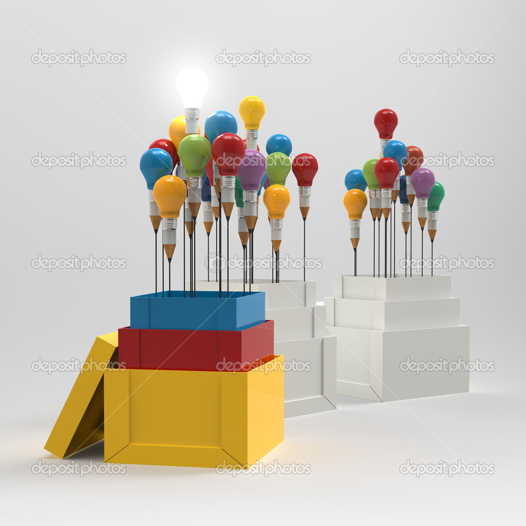 pencil light bulb 3d as think outside of the box and leadership 