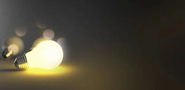 Bombilla Luz Brillante Entre Los Demás Sobre Fondo Amarillo Claro — Foto de Stock