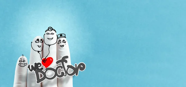 Lovely Family Hand Drawn Finger Doctor Nurse Concept Creative Design — Stock Photo, Image