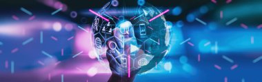 Metaverse dijital siber dünya teknolojisi konsepti iş adamı ekibiyle sanal dijital kontrol paneli arayüzü üzerinde çalışırken sanal dünya ile sanal dünya ile ikon yenilik teknolojisi gelecekte üst üste binecek..