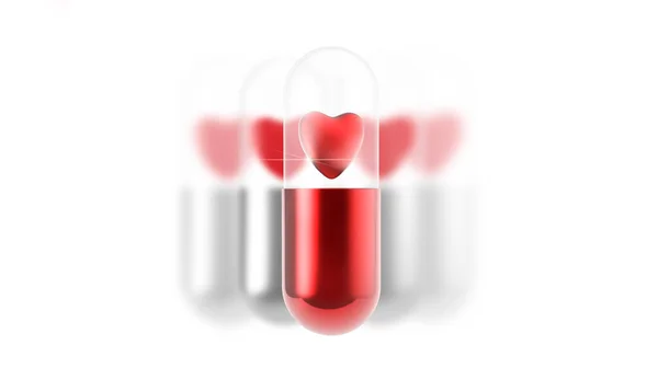 Rood Hart Pil Binnen Capsule Wit — Stockfoto