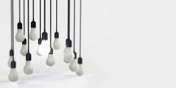 Glowing Light Bulb Others Grey Light Background Leadership Innovation Great — Stock Photo, Image
