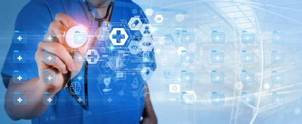 Doctor Virtual Documents Health Network Connection Concept Επιστήμη Και Ιατρική — Φωτογραφία Αρχείου