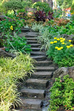 Stairways into flowers garden clipart