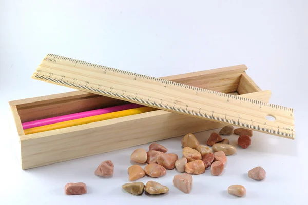 Wooden pencils box — Stock Photo, Image