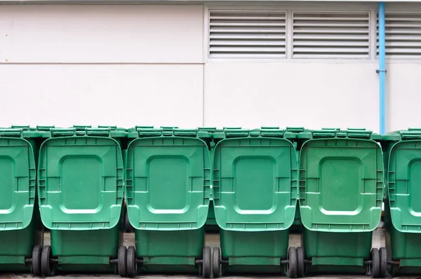 Green bins arrange out door — Stock Photo, Image