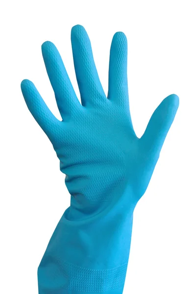 Синяя резиновая перчатка на белом фоне — стоковое фото