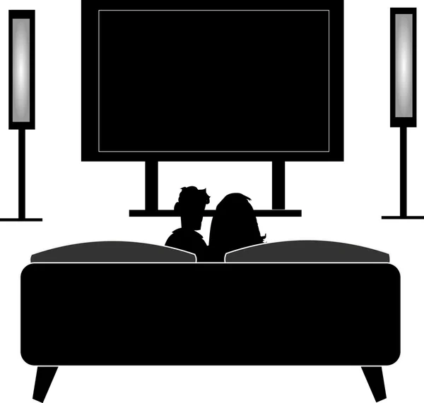 Casal assistindo tv tela grande — Vetor de Stock