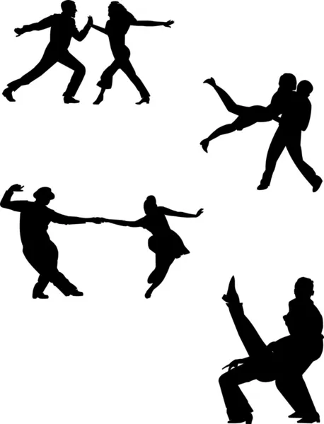 Danseurs des années 50 en silhouette — Image vectorielle