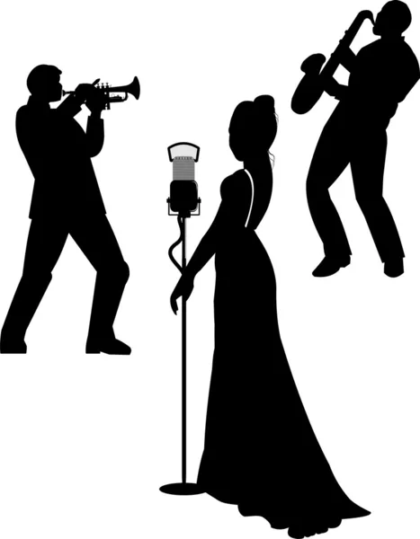 Trío de cantante de jazz femenino — Vector de stock