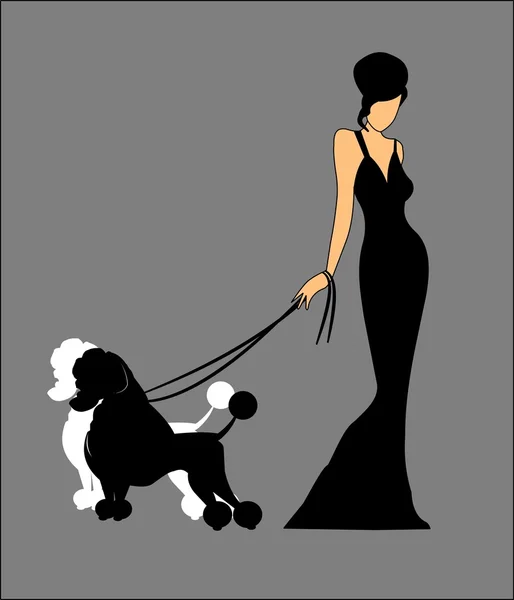 Lady walking her poodles — Stock Vector