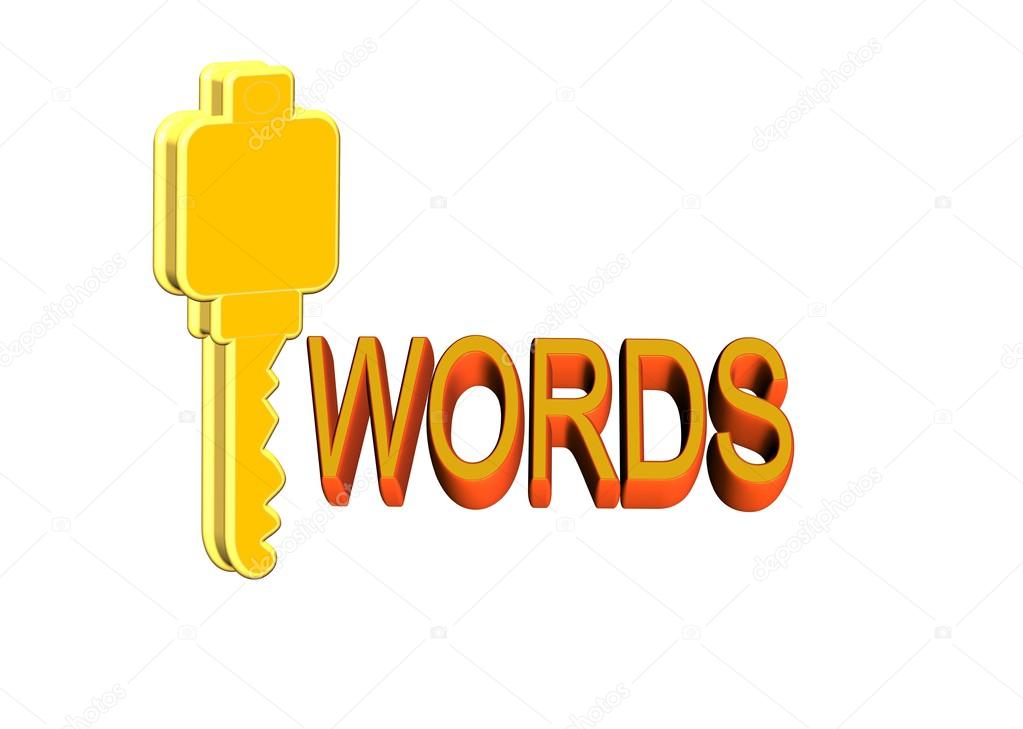 Concept of keywords in 3d over white