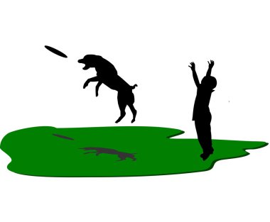 Dog chasing a frisbee clipart